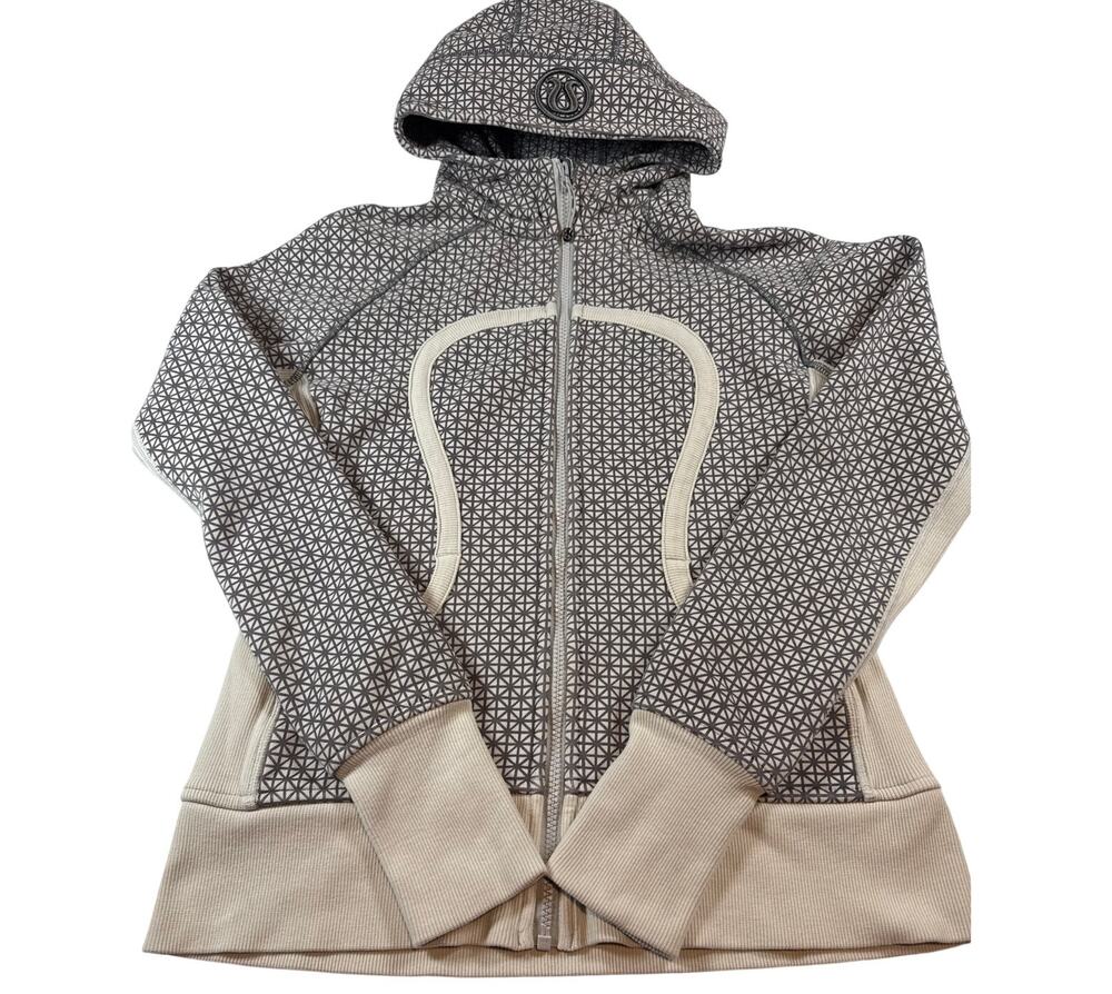 Lululemon Scuba Hoodie II Tri Geo Print Silver Spoon Slate Gray Size 10 EUC
